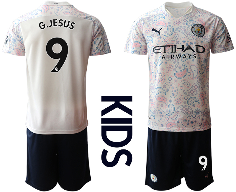 Youth 2020-2021 club Manchester City away white #9 Soccer Jerseys